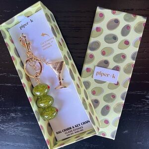 Piper K Olive & Martini Bag Charm & Key Chain Glass Stones New